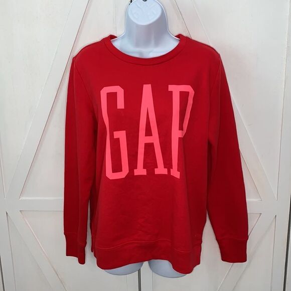 Gap Red Graphic Sweatshirt With Pink Logo Across The Front Size Small - Picture 1 of 10